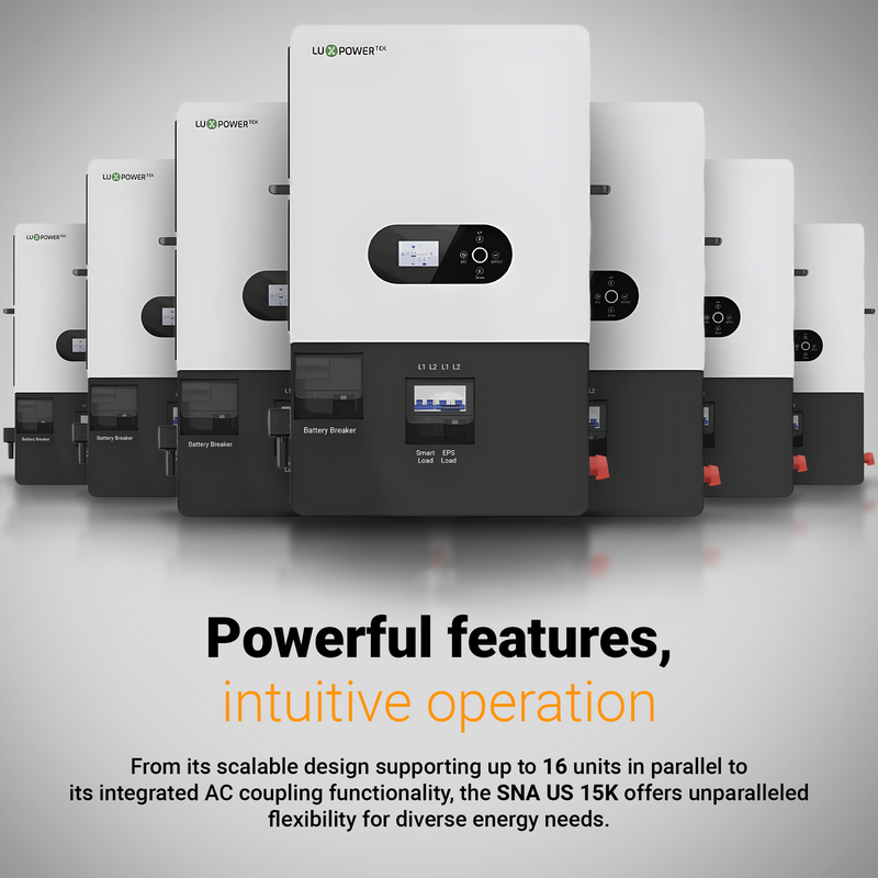 Luxpower SNA-US-15K Off-Grid Split Phase Hybrid Solar Inverter – 15000 Watts | 120/240 V Split Phase Output | Dual MPPT 24 kW PV Input | Lithium Battery &amp; Generator Compatible | Smart WiFi Monitoring | Pure Sine Wave | UL and CSA Certified