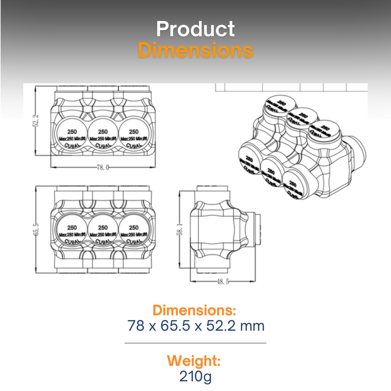 3-Pin High Current Bus Bar Connector | Dual-Sided Threaded, Multi-Cable, Aluminum & Copper Wire Compatible | Solar Panel, Marine & RV Power Systems