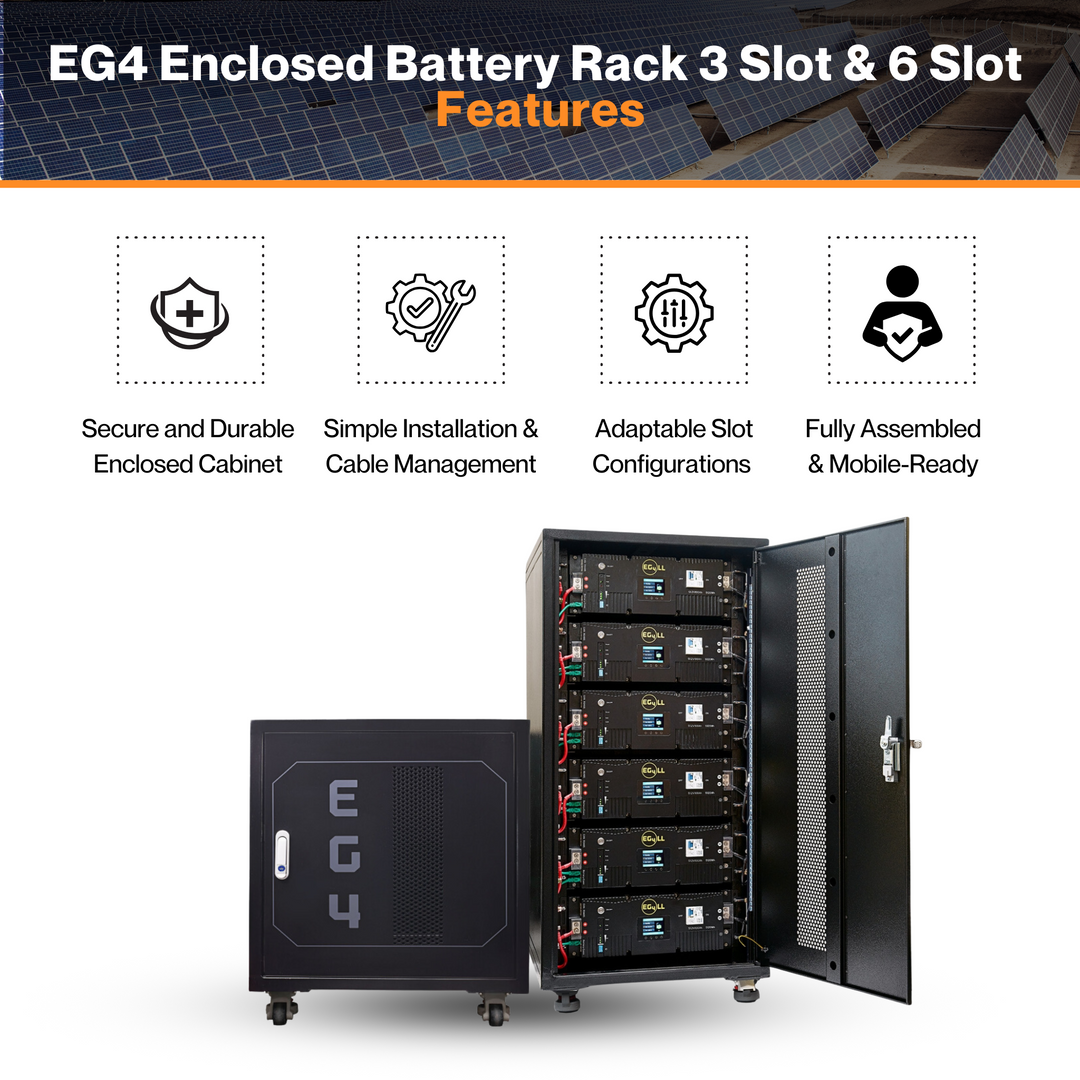 EG4 Enclosed Battery Rack – 3 Slot & 6 Slot | Durable Cabinet | Mobile-Ready | Effortless Installation | W/ Cable Management | Adaptable Slot