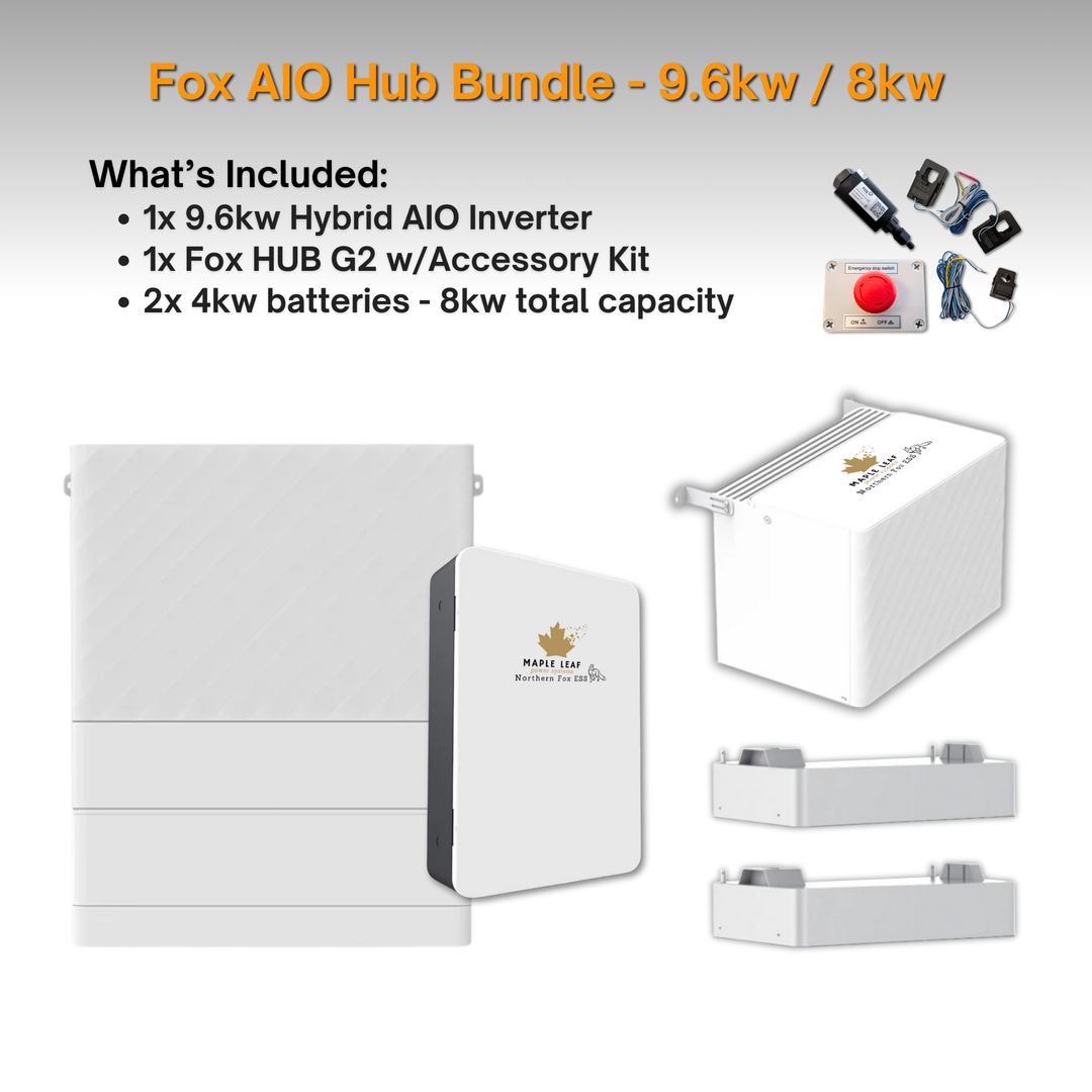Maple Leaf Northern Fox AIO FLEX Hybrid Solar Inverter & Modular Battery Kits | 9.6kW or 11.4kW Inverter | 8kW to 28kW Expandable Energy Storage System | Optional Fox ESS Hub G2 Smart Energy Management