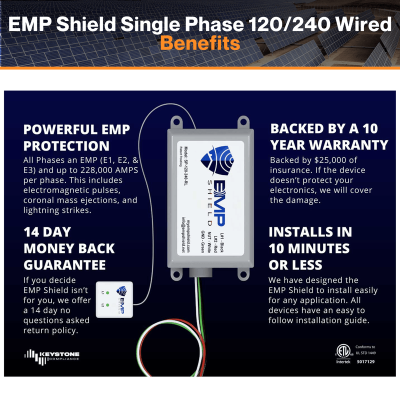 EMP Shield Single Phase 120/240 Wired - Home EMP | Lightning Protection Plus CME Defense | W/ Power Surges & Smart Meter Fire Protection | Remote LED