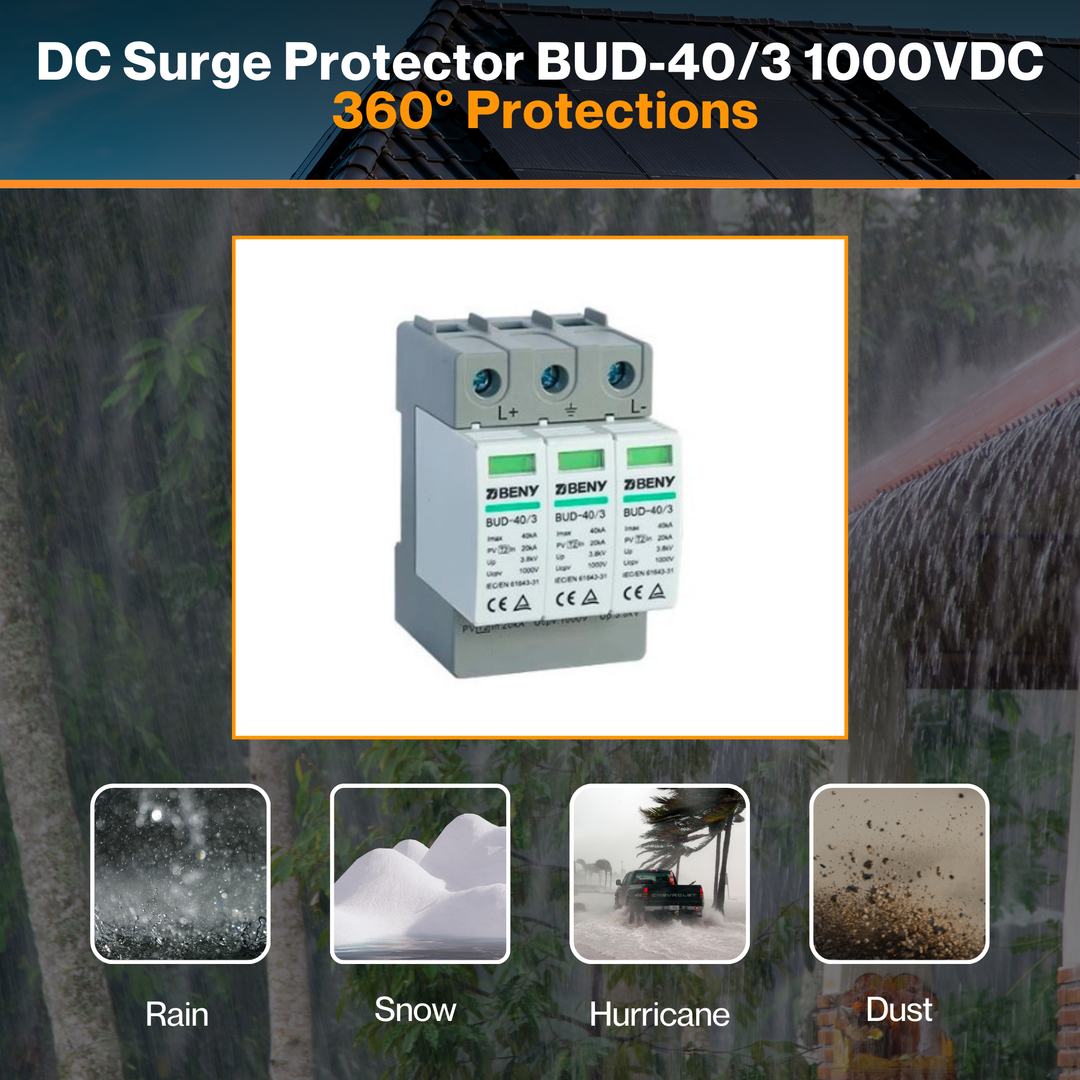 DC Surge Protector BUD-40/3 1000VDC - Surge, Lightning & Over Voltage Protection | Suitable for all PV | IP20 Ratings | 40°C ~ +85°C | UL, CE & TUV Certified