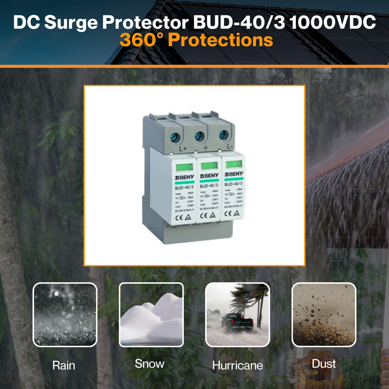 DC Surge Protector BUD-40/3 1000VDC - Surge, Lightning & Over Voltage Protection | Suitable for all PV | IP20 Ratings | 40°C ~ +85°C | UL, CE & TUV Certified