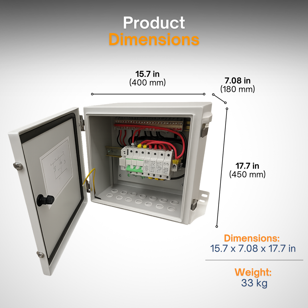Maple Leaf Solar Combiner Box - 600 VDC Disconnect Box 2-In 2-Out | W/ Surge Protection | IP65 Waterproof & Lightning Arrester