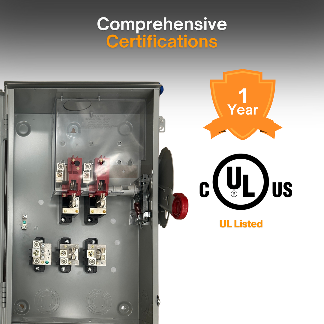 AC Disconnect Switch | 60A, 100A,200A | Eaton General Duty Cartridge Fuse Safety Switch - NEMA 3R Enclosure | Painted Galvanized Steel | Fusible With Neutral | Class H Fuse | UL Listed