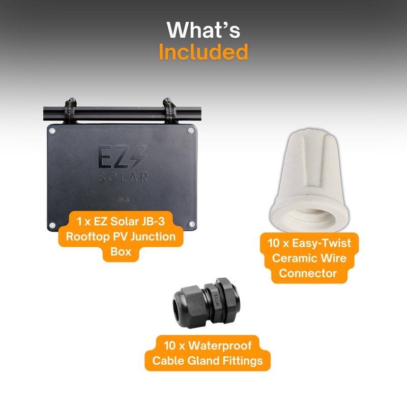 EZ Solar JB-3 Universal Rail/Panel Mount Solar Power Junction Box Kit | Water Resistant Rooftop Solar Junction Box for Rail-Mount Systems