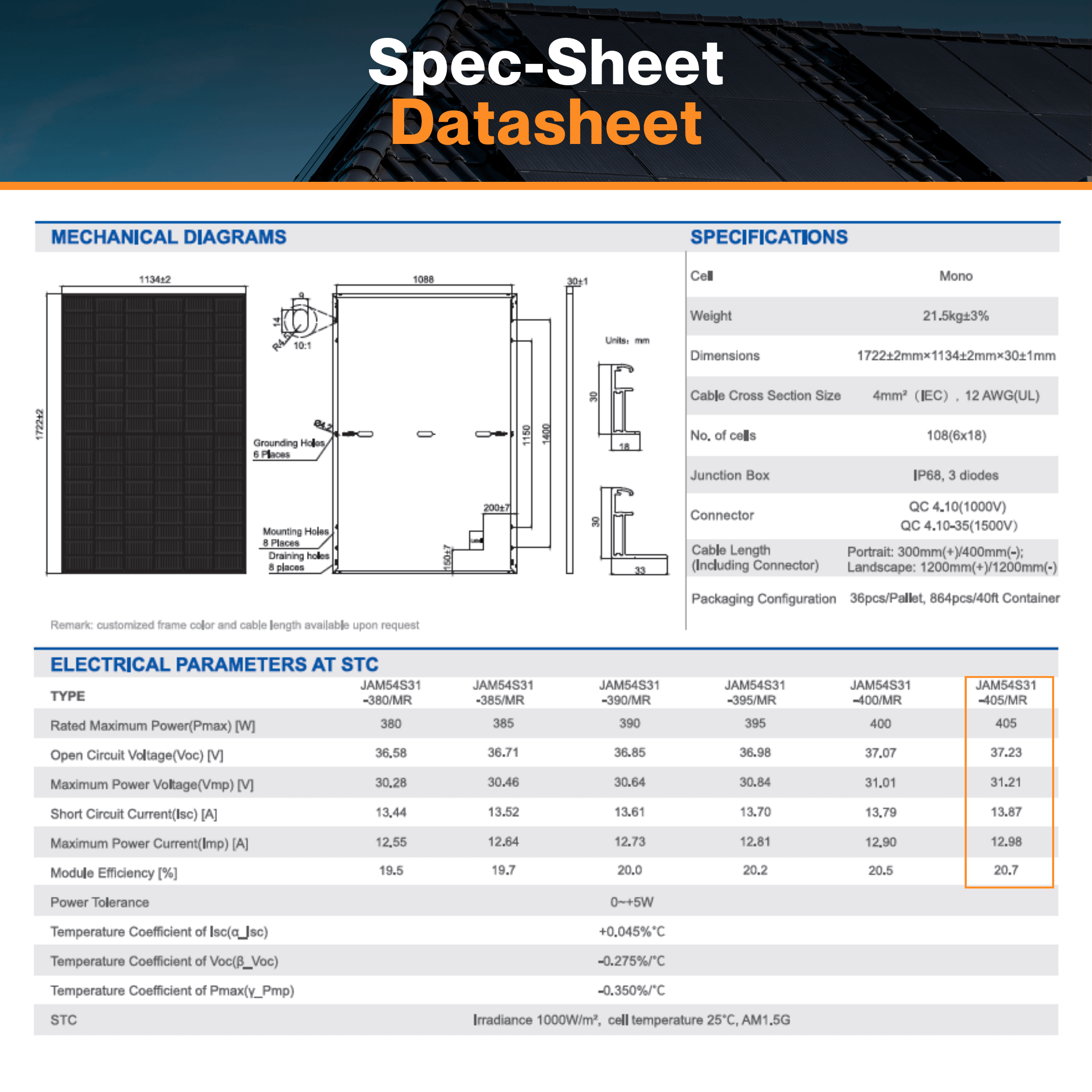 SOLページ JA Solar 405W Monofacial Solar Panel - W/ 108 Split Cell | Deep Blue 3