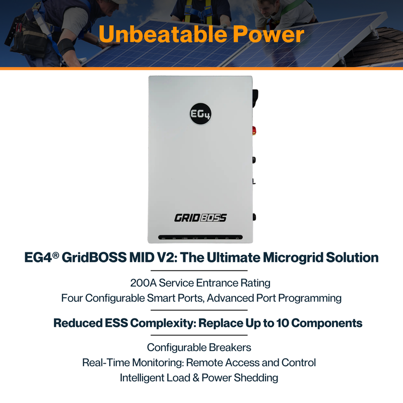 EG4® GridBOSS MID V2 - 200A Service Entrance | Four Configurable Ports | Smart Load & Power Shedding | Configurable Breakers | UL 1741 Certified