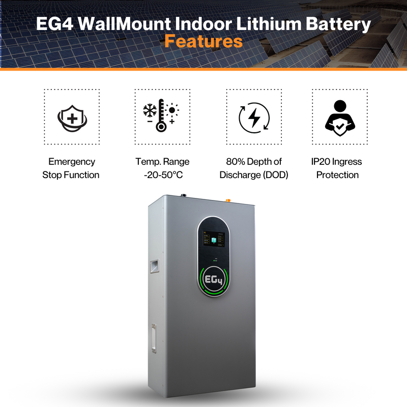 EG4 14.3kWh Wall Mount Indoor Lithium Battery - 51.2V 280Ah | Built-in 200A BMS | Self-Heated | Fire Arrestors | IP20 Ratings | UL Certified