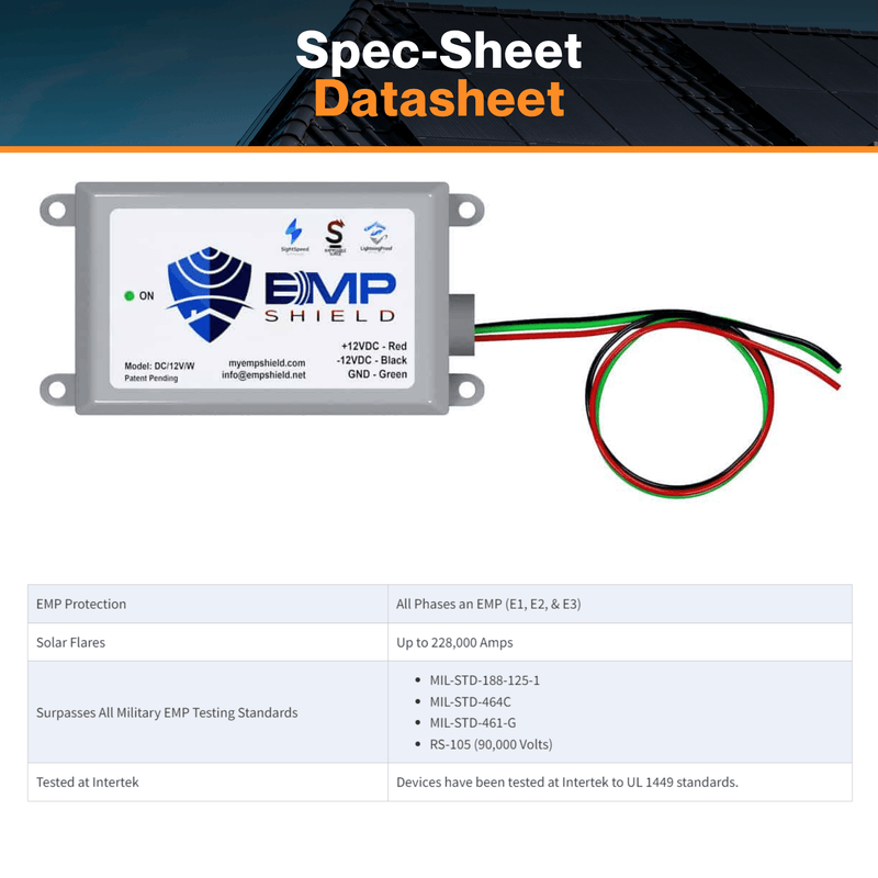 EMP Shield Direct Current Model - Vehicles, Solar Power Applications | Lightning Protection | Solar Flare | Solar and Wind | W/ Military Certified Testing | IP66 Rated