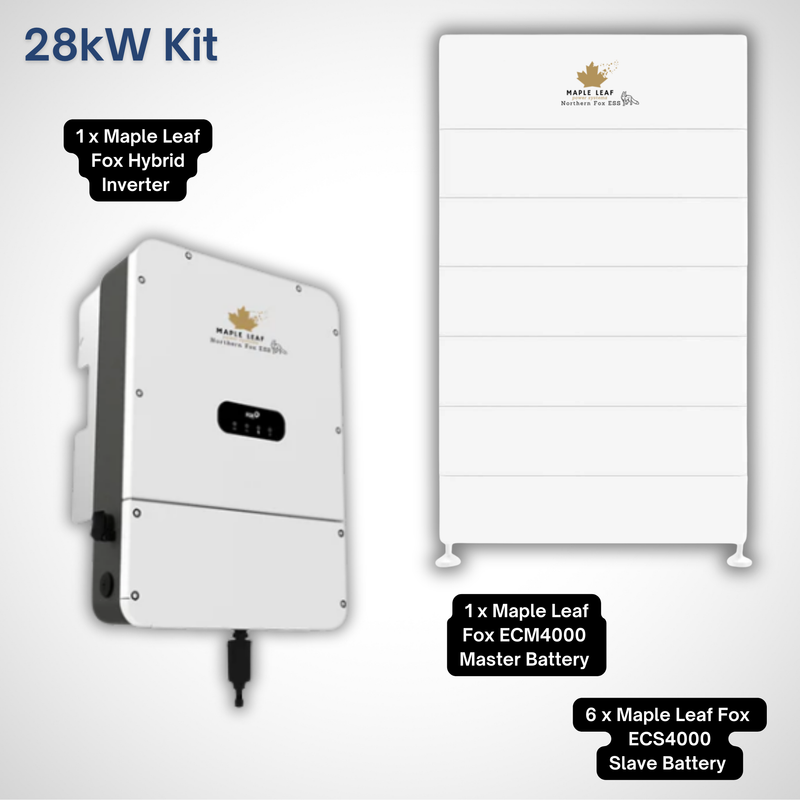 Maple Leaf Northern Fox Solar Battery & 9.6kW Hybrid Inverter Kit | 8kW to 28kW Expandable Energy Storage System