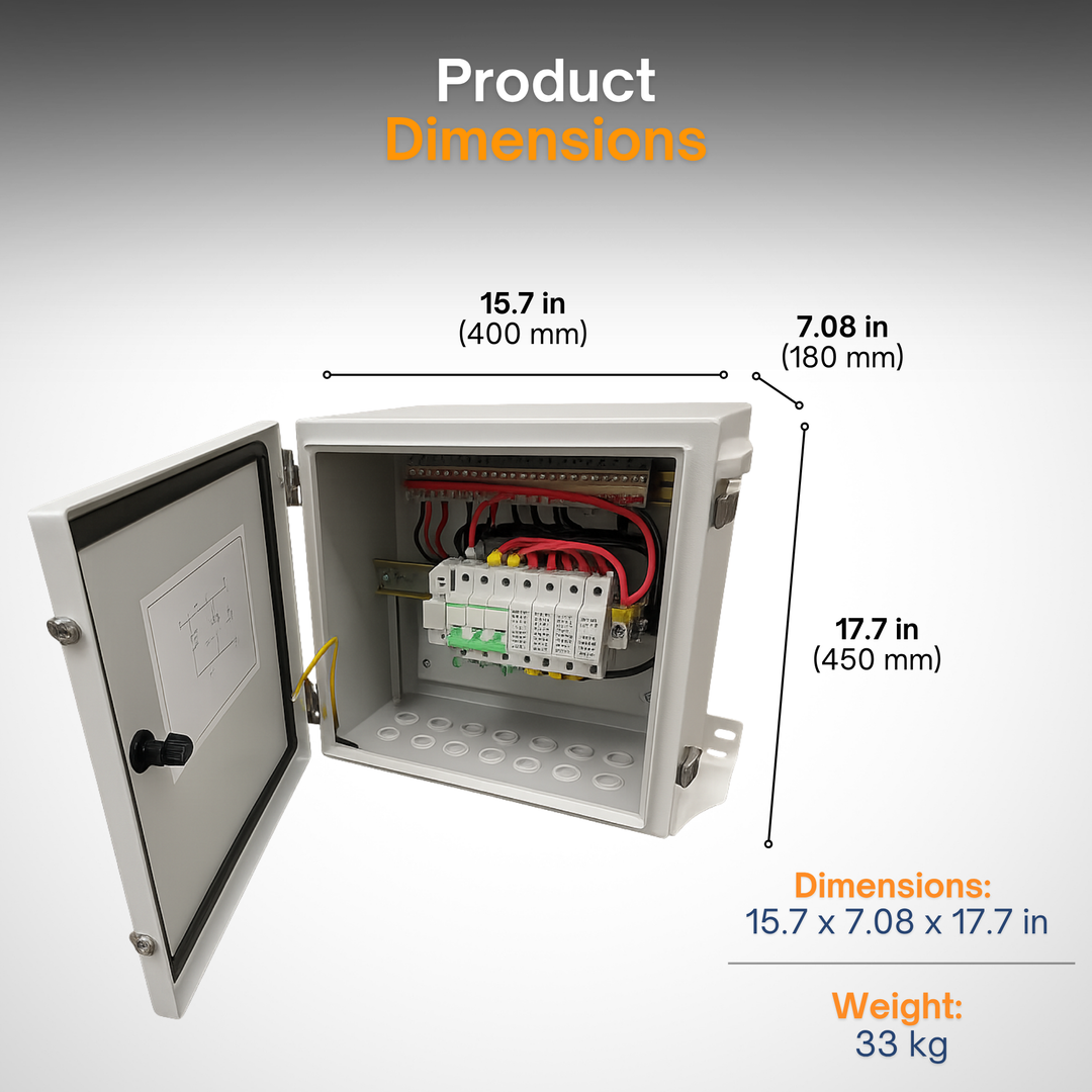 Maple Leaf Solar Combiner Box - 600 VDC Disconnect Box 2-In 2-Out | W/ Surge Protection | IP65 Waterproof & Lightning Arrester