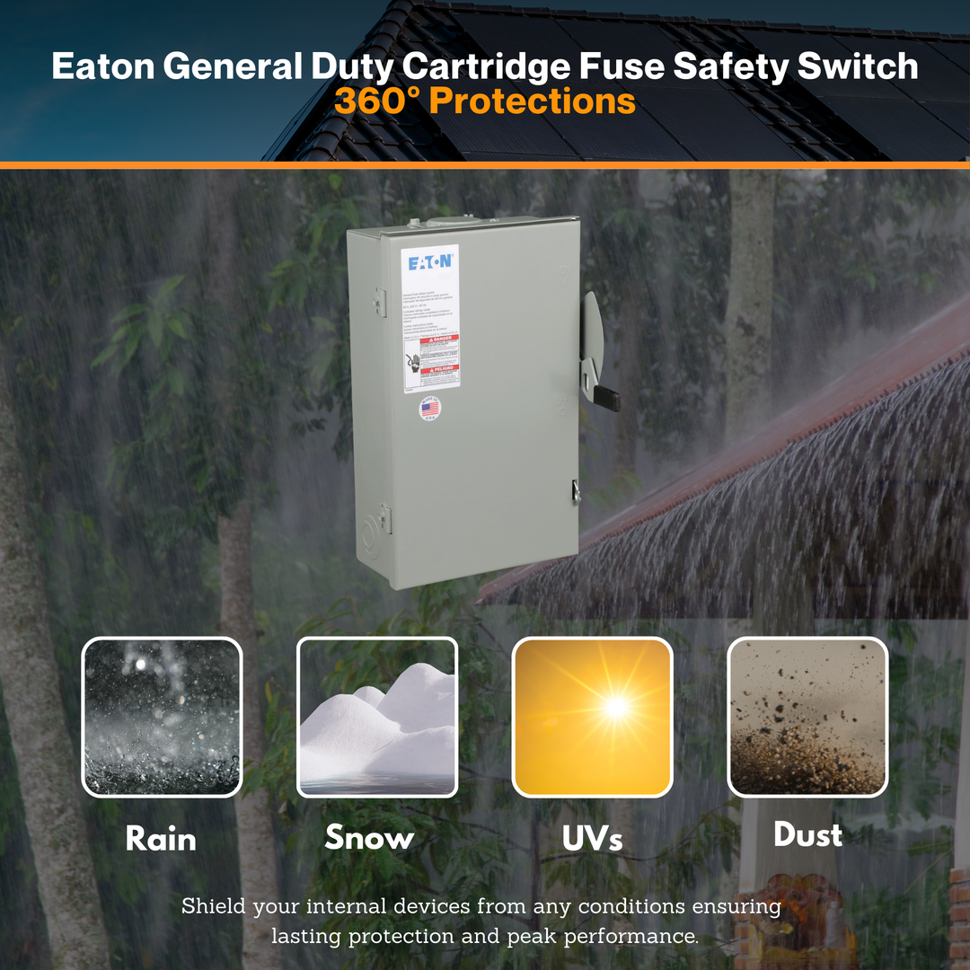 Eaton General Duty Cartridge Fuse Safety Switch - NEMA 3R Enclosure | Painted Galvanized Steel | Fusible With Neutral | Class H Fuse | UL Listed