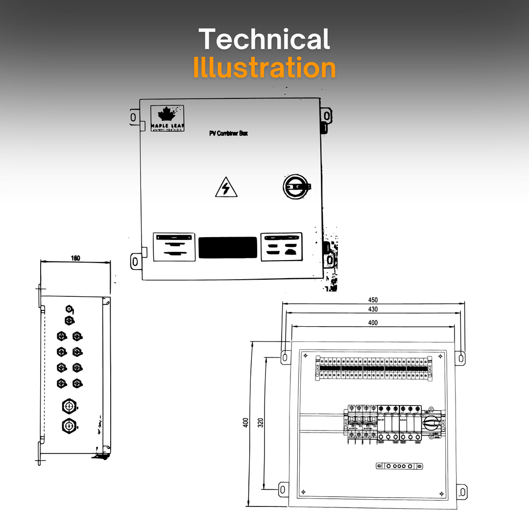 Maple Leaf Solar Combiner Box - 600 VDC Disconnect Box 2-In 2-Out | W/ Surge Protection | IP65 Waterproof & Lightning Arrester