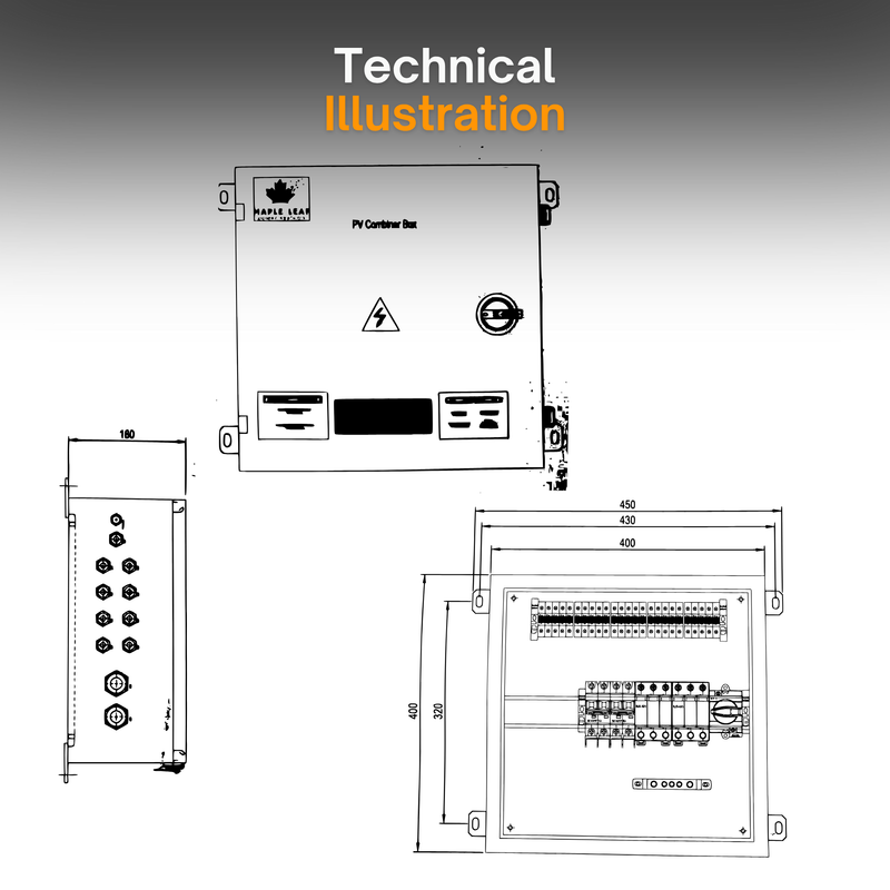 Maple Leaf Solar Combiner Box - 600 VDC Disconnect Box 2-In 2-Out | W/ Surge Protection | IP65 Waterproof & Lightning Arrester
