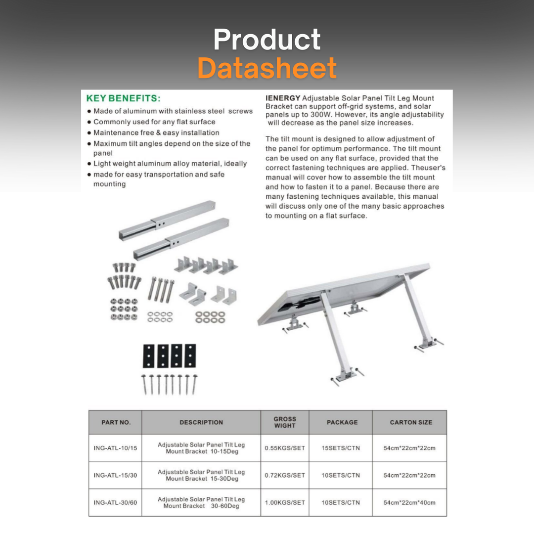 Maple Leaf Solar Panel Mounting Kit | 15–30° Adjustable Tilt Brackets for RV, Roof & Off-Grid Use |  Heavy-Duty Aluminum, Waterproof, Easy Install