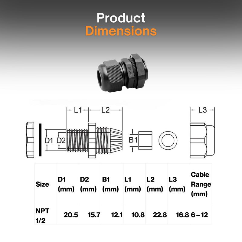 Waterproof Cable Gland Fittings for Solar Panels – NPT Thread, IP68, Weatherproof Wire Connectors for Junction Boxes, Inverters, Outdoor Electrical Enclosures