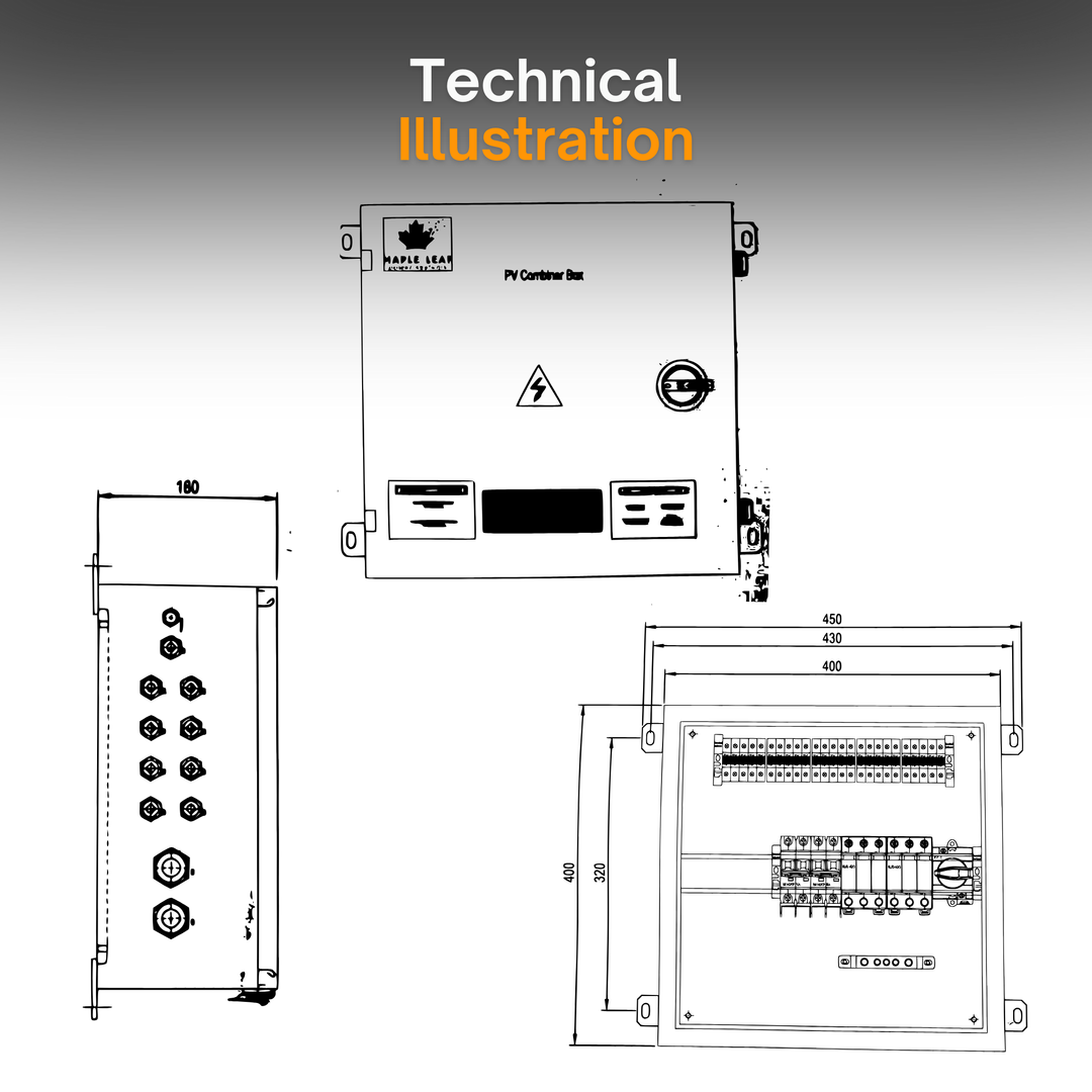 Maple Leaf Solar Combiner Box - 600 VDC Disconnect Box 2-In 2-Out | W/ Surge Protection | IP65 Waterproof & Lightning Arrester