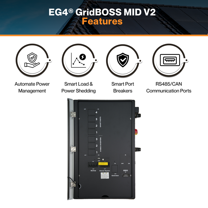 EG4® GridBOSS MID V2 - 200A Service Entrance | Four Configurable Ports | Smart Load & Power Shedding | Configurable Breakers | UL 1741 Certified