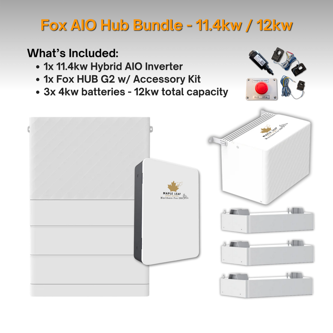 Maple Leaf Northern Fox AIO FLEX Hybrid Solar Inverter & Modular Battery Kits | 9.6kW or 11.4kW Inverter | 8kW to 28kW Expandable Energy Storage System | Optional Fox ESS Hub G2 Smart Energy Management
