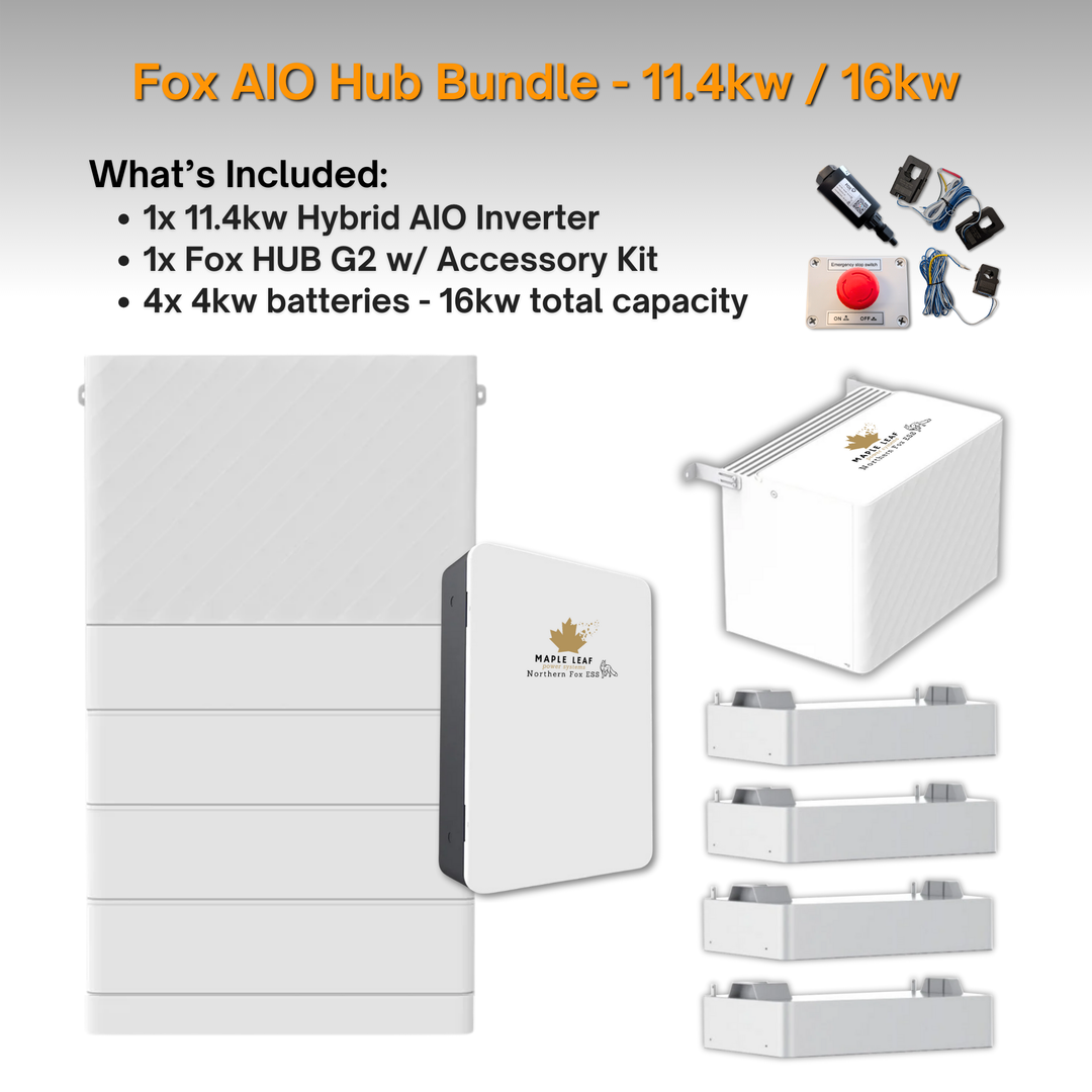 Maple Leaf Northern Fox AIO FLEX Hybrid Solar Inverter & Modular Battery Kits | 9.6kW or 11.4kW Inverter | 8kW to 28kW Expandable Energy Storage System | Optional Fox ESS Hub G2 Smart Energy Management