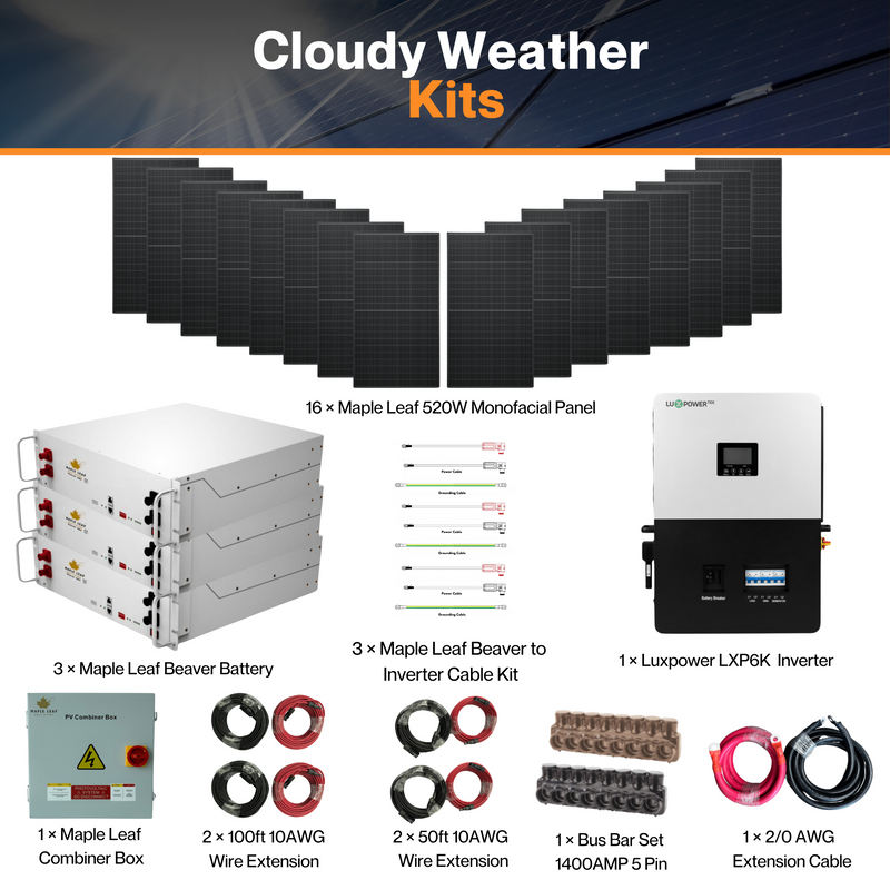 Luxpower SNA-US-6K (Bundle) Kits - Maple Leaf 520W Panels | 48v 100Ah Beaver Battery | Solar Power Kits for House, Cabin & Off-Grid