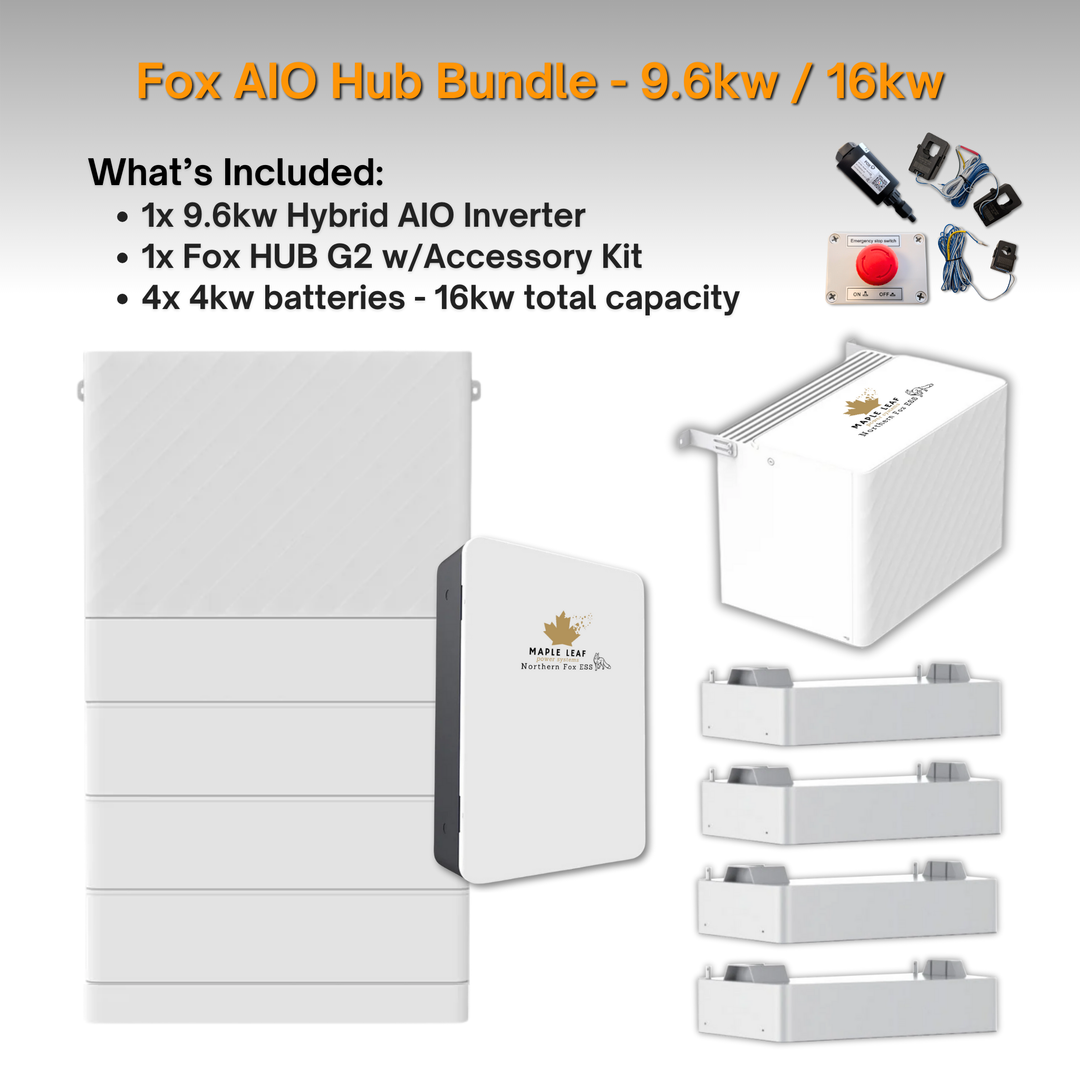 Maple Leaf Northern Fox AIO FLEX Hybrid Solar Inverter & Modular Battery Kits | 9.6kW or 11.4kW Inverter | 8kW to 28kW Expandable Energy Storage System | Optional Fox ESS Hub G2 Smart Energy Management