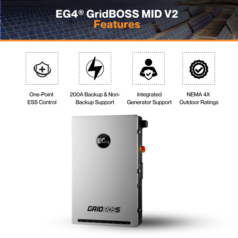 EG4® GridBOSS MID V2 - 200A Service Entrance | Four Configurable Ports | Smart Load & Power Shedding | Configurable Breakers | UL 1741 Certified