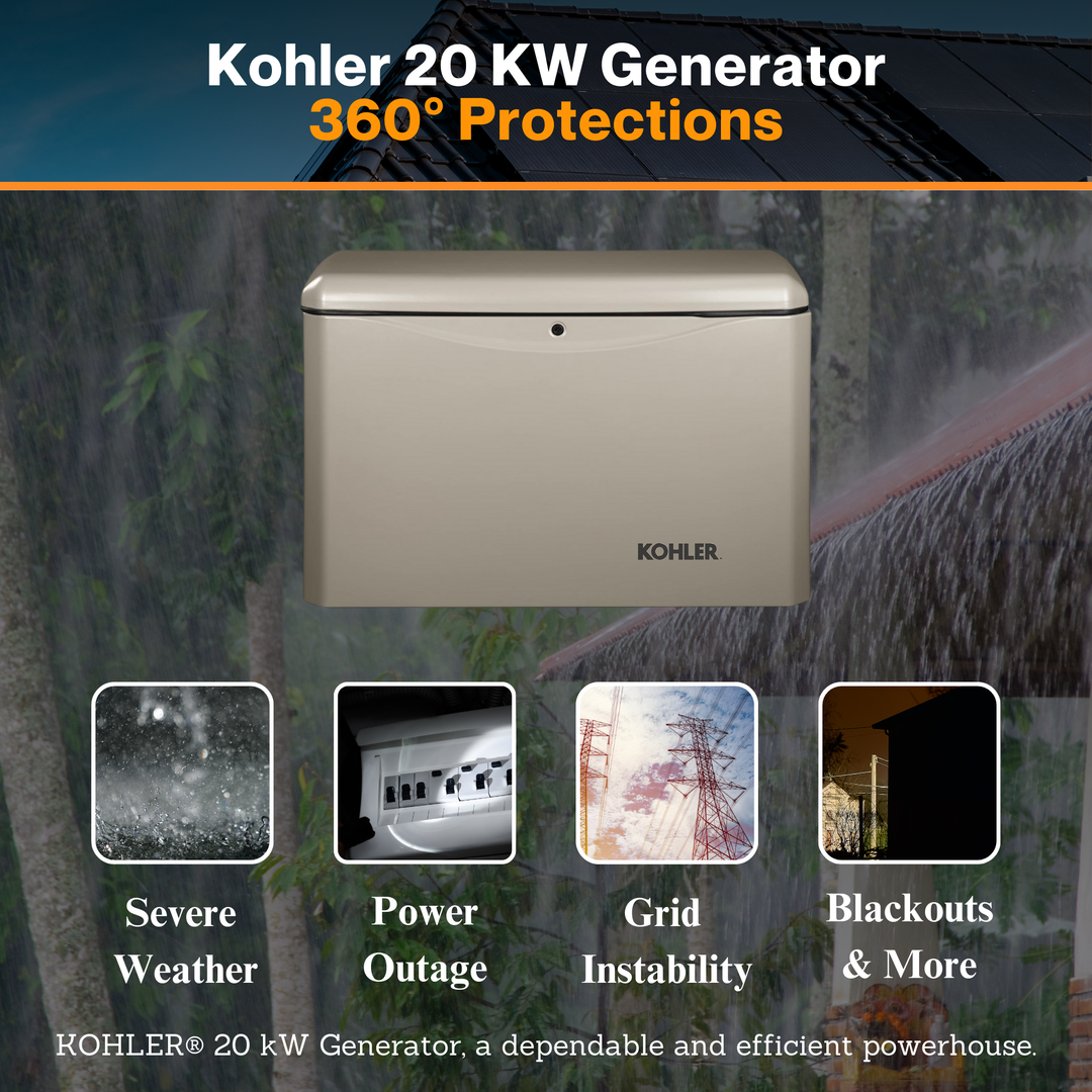 Kohler 20 KW Generator - W/ Aluminum Enclosure | EPA Certified Fuel System | Critical Silencer | RDC2 Generator Set / ATS Controller | CSA, cUL, and UL 2200 Certified