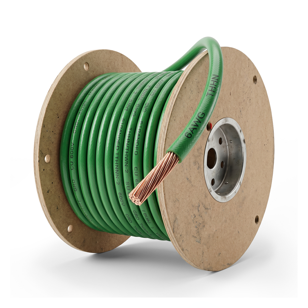 6 AWG Green Ground Wire RW90 Copper Cable – 7 Strand 600V | CSA Building Wire for EV Charger, Solar, Panel Grounding | 50FT 100FT 200FT Canada