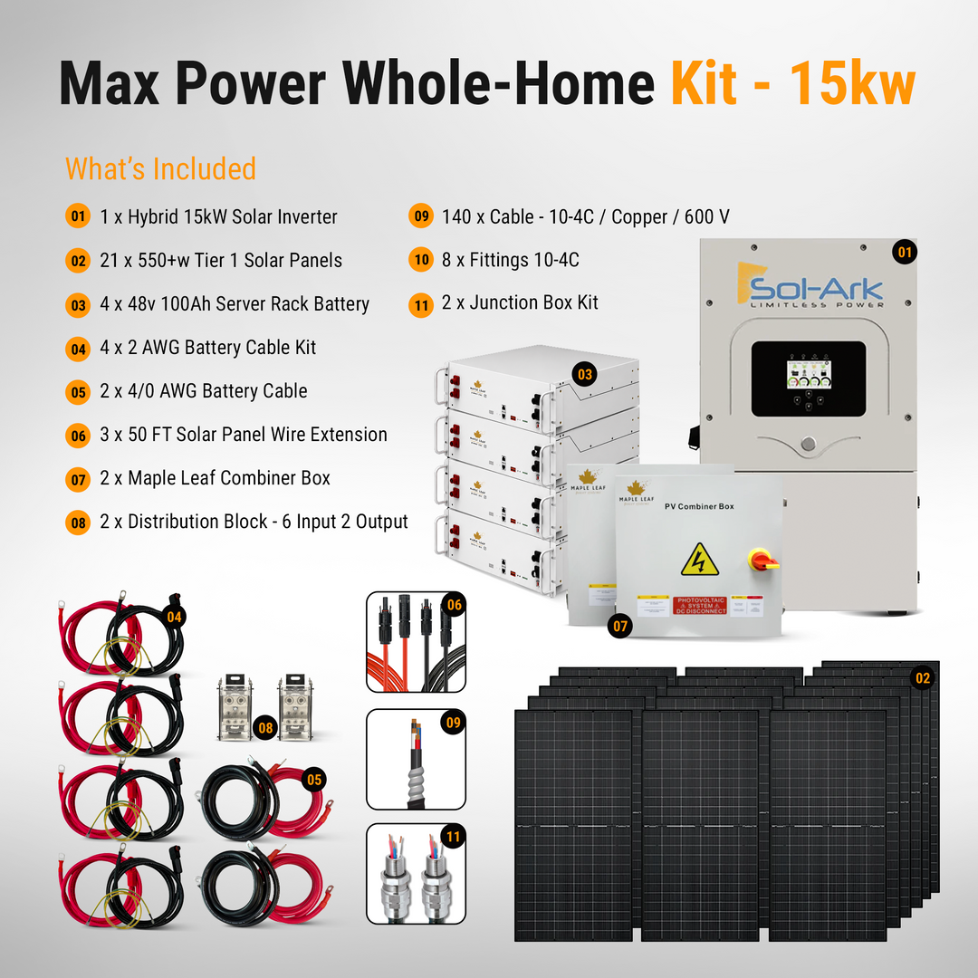 Sol-Ark Hybrid Complete Solar Power and Energy Storage Kits | Bifacial Tier-1 550w+ Solar Panels | Maple Leaf Beaver LIFEPO4 Batteries | Full Kits for Hybrid Solar Power Installs
