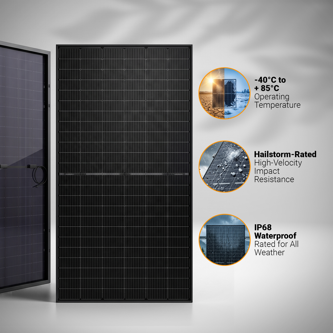 Maple Leaf All Black Bifacial Solar Panel 595W (PALLET OF 36) - W/ N-type TOPCon Mono Cells | IP68 Junction Box & IP67 MC4 Cable