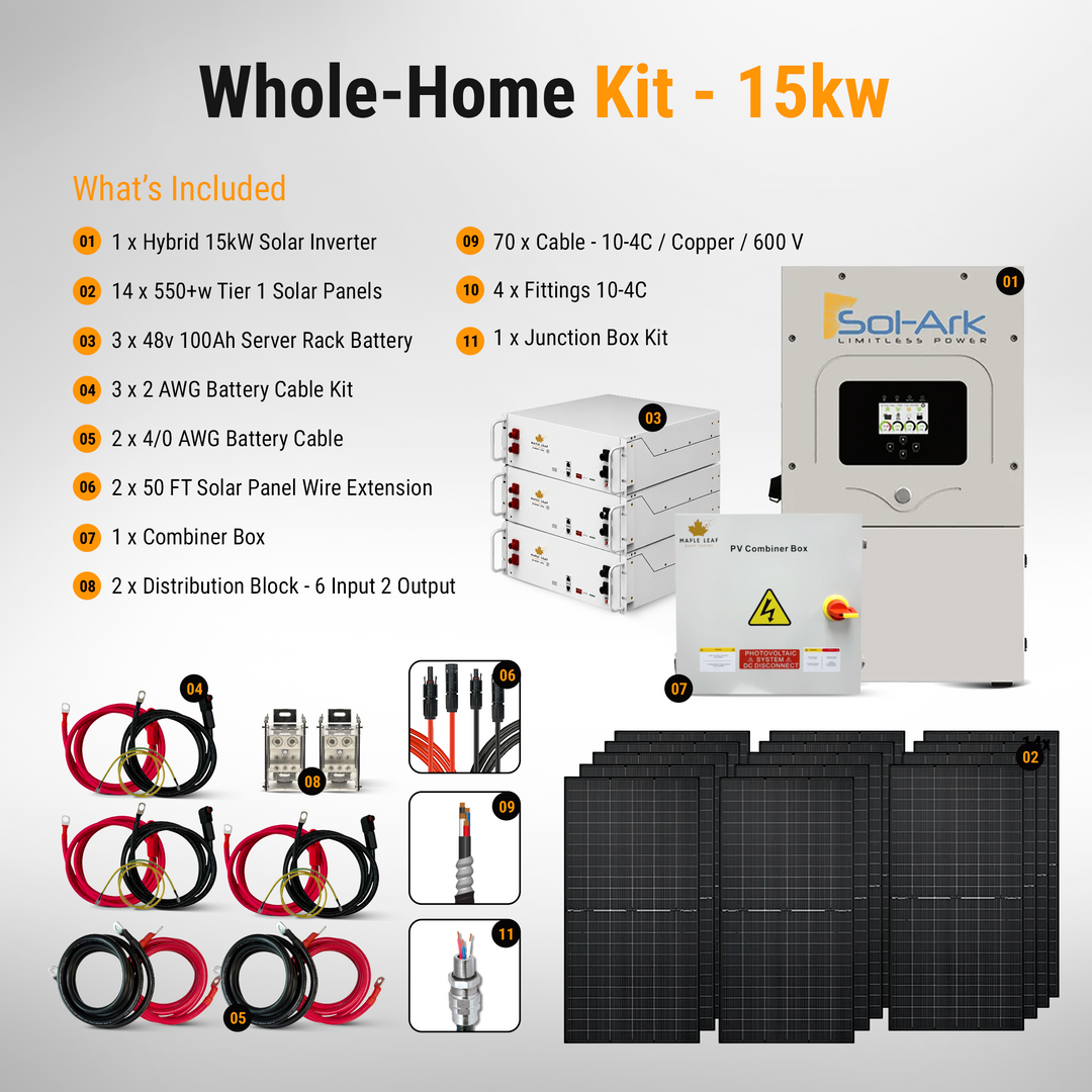 Sol-Ark Hybrid Complete Solar Power and Energy Storage Kits | Bifacial Tier-1 550w+ Solar Panels | Maple Leaf Beaver LIFEPO4 Batteries | Full Kits for Hybrid Solar Power Installs