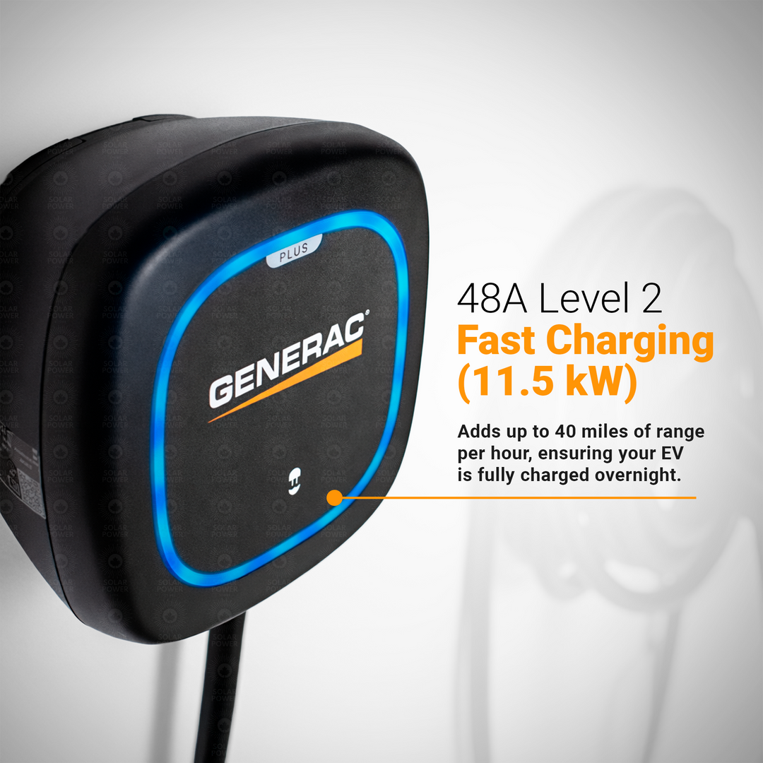 Generac Level 2 Plus EV Charger 48A | 11.5kW Smart Home EV Charging Station | 240V Hardwired | Wi-Fi App Control | Power Boost & Load Management | SAE J1772 | Indoor/Outdoor NEMA 4 | Matte Black