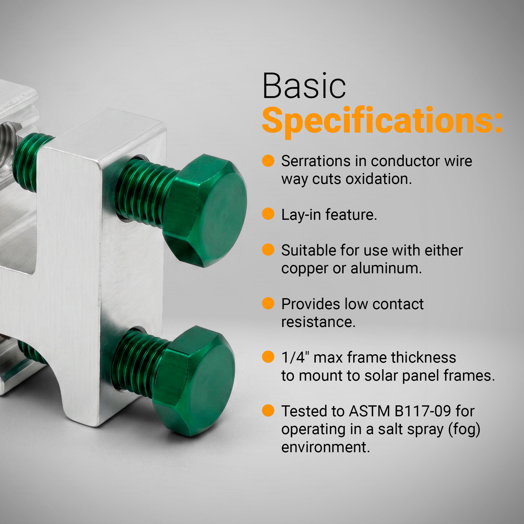Grounding Lug SGB-4 | For Grounding Solar Panels, Roof Rails, and Other Mounting Hardware | C UL US Listed