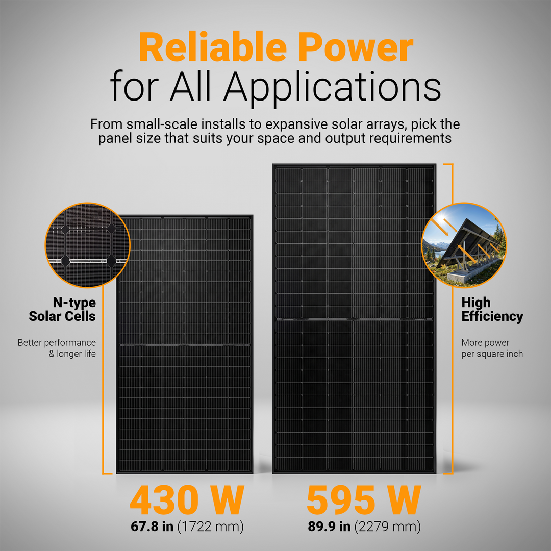 Maple Leaf All Black Bifacial Solar Panel 595W (PALLET OF 36) - W/ N-type TOPCon Mono Cells | IP68 Junction Box & IP67 MC4 Cable