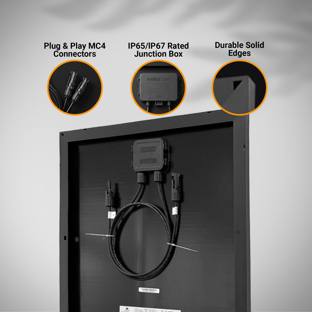 Maple Leaf 100W Mono Rigid Solar Panel - All Black | W/ IP67 Junction Box & IP67 MC4 Cable | Lightweight With Monocrystalline Cells