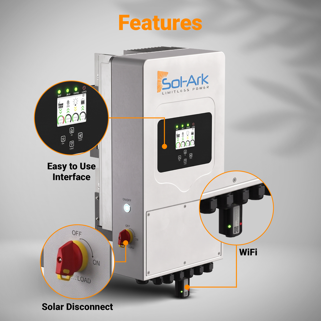 Sol-Ark 5k-1P Hybrid Inverter - Single Phase Inverter | 10kw Solar Input (500VOC) | 2MPPT Controllers | For Off Grid Uses