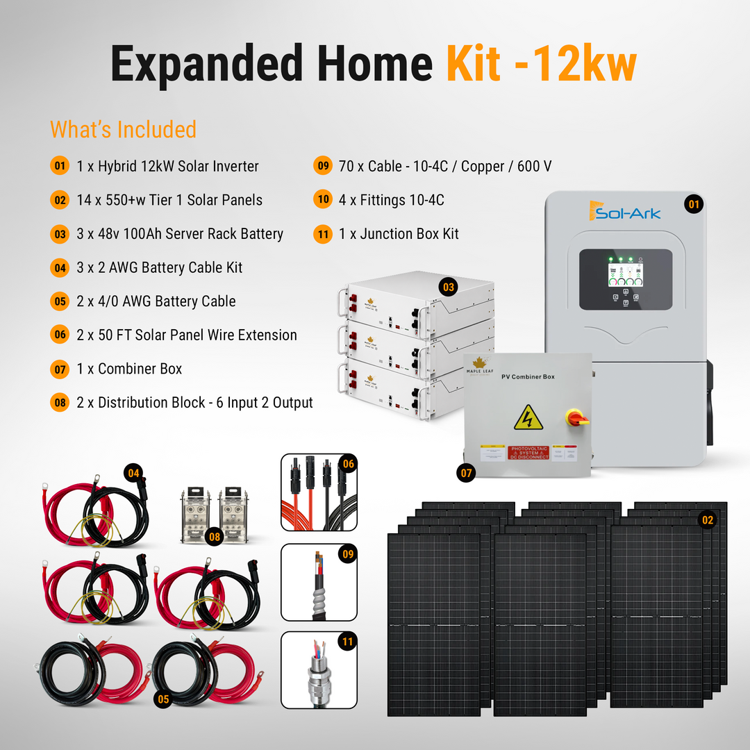 Sol-Ark Hybrid Complete Solar Power and Energy Storage Kits | Bifacial Tier-1 550w+ Solar Panels | Maple Leaf Beaver LIFEPO4 Batteries | Full Kits for Hybrid Solar Power Installs