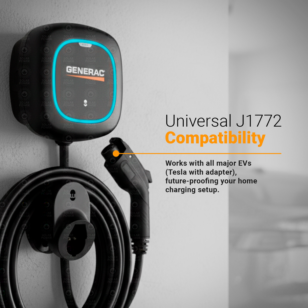 Generac Level 2 Plus EV Charger 48A | 11.5kW Smart Home EV Charging Station | 240V Hardwired | Wi-Fi App Control | Power Boost & Load Management | SAE J1772 | Indoor/Outdoor NEMA 4 | Matte Black