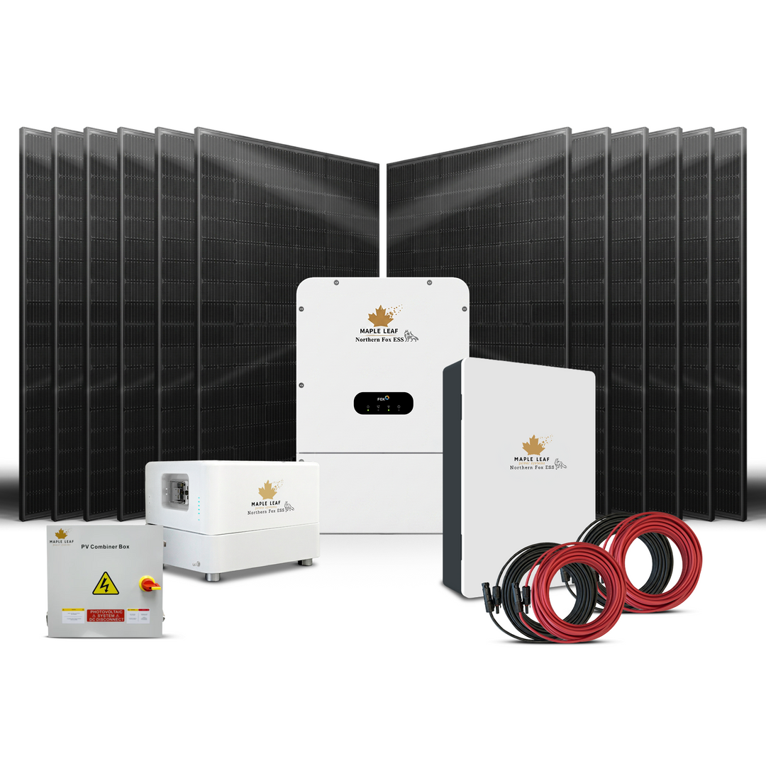 Maple Leaf Northern Fox ESS Standalone Complete Hybrid Solar Power Kits | 9.6kW Hybrid Inverter | 8kW–28kW Battery Storage | 550W+ Bifacial Solar Panels | Fox ESS Hub G2, Cables and Combiner Box