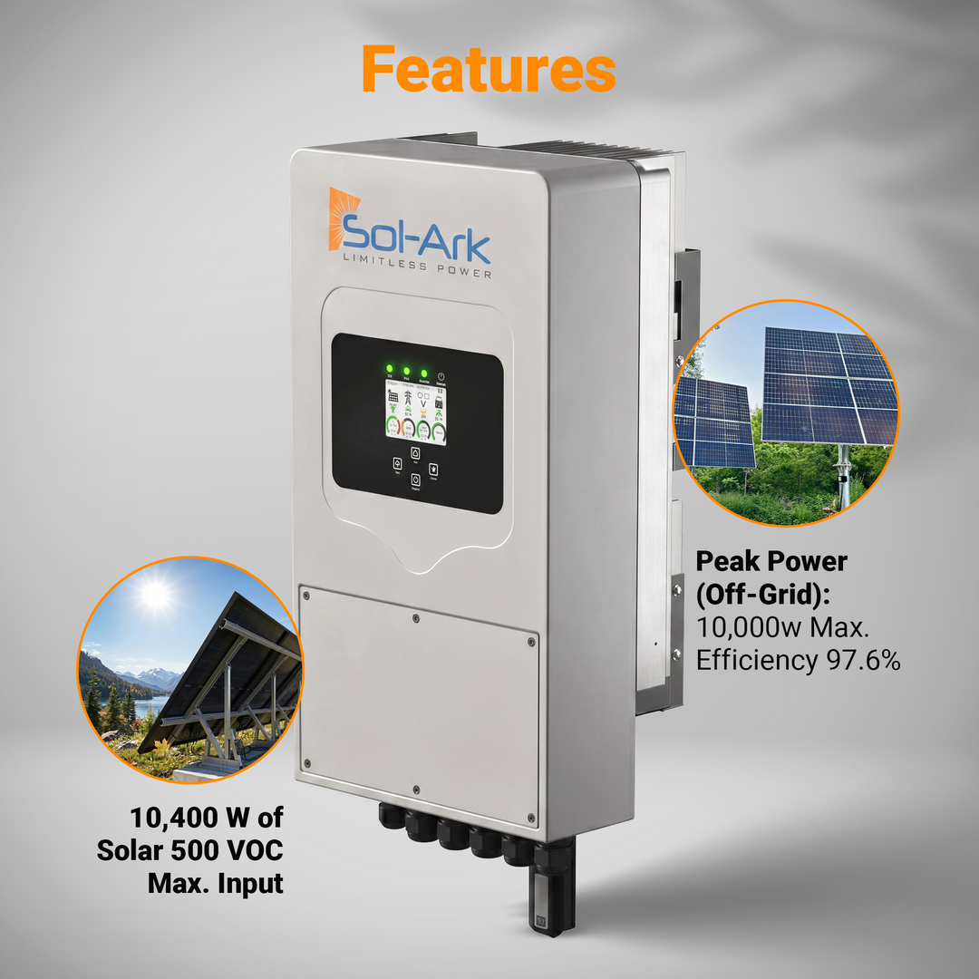 Sol-Ark 5k-1P Hybrid Inverter - Single Phase Inverter | 10kw Solar Input (500VOC) | 2MPPT Controllers | For Off Grid Uses
