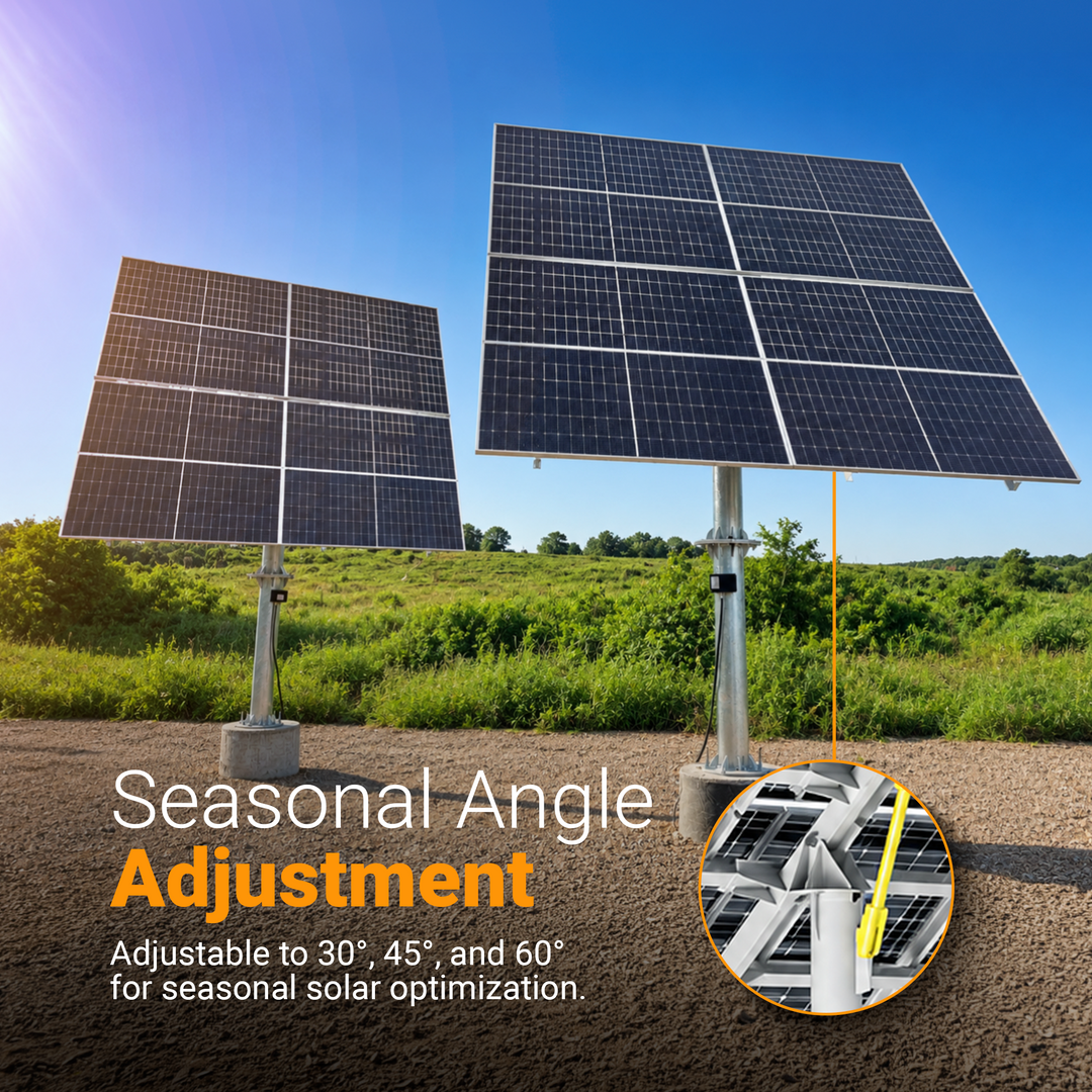 Maple Leaf North Pole Mount - System For 8 Solar Panels | 14 Feet Height | W/ Angle Adjustment | PENG Certificate | Fits Panels Up To 600w