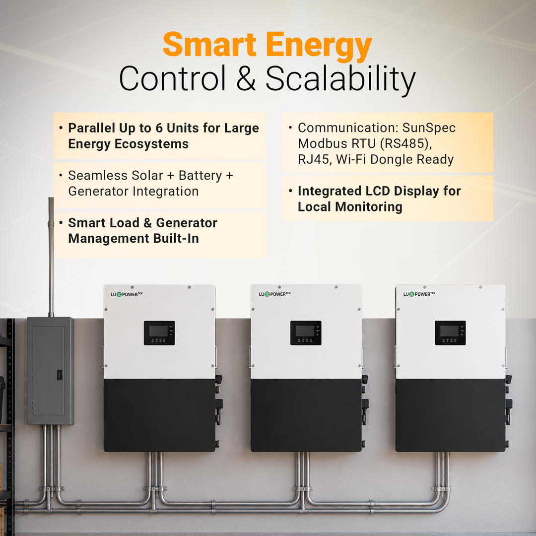 Luxpower GEN-HB-US 25K Hybrid Solar Inverter | 25kW Whole-House Backup Solar Power Inverter | 120/240V Split-Phase | 200A Output | 6 MPPT / 48kW PV Input | High-Voltage Battery Ready | Parallel Up to 6 Units | IP65 Outdoor Rated
