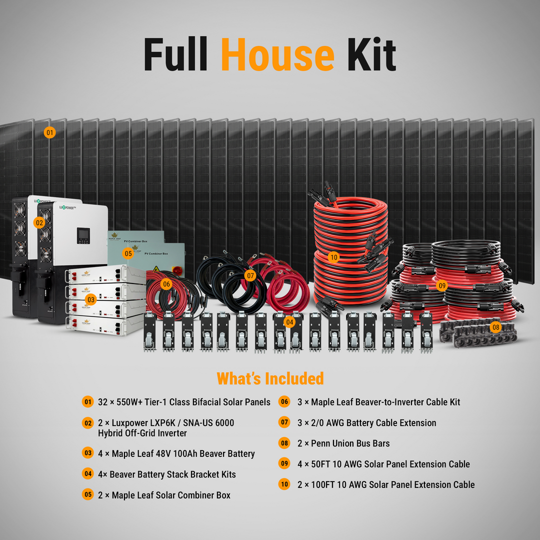 Luxpower SNA-US-6K Kit - Tier 1 550W+ Solar Panels | 48v 100Ah Beaver Battery | Solar Power Kits for House, Cabin & Off-Grid