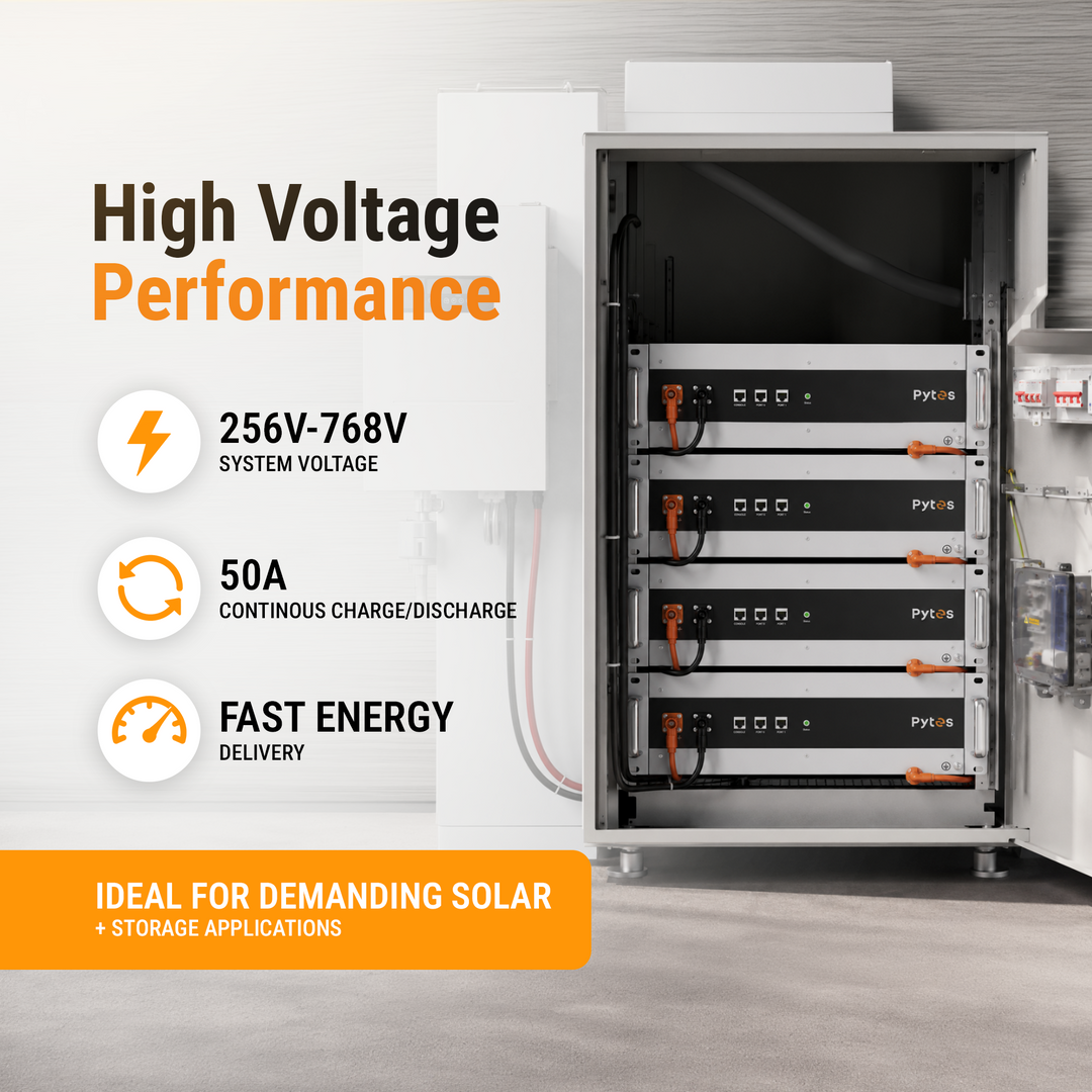 Pytes HV48100 High Voltage Battery Storage System with 25kw and expandable up 40Kw Kit | LiFePO4 Solar ESS Battery Bundle with BCU and Floor Mount Cabinet | UL9540 Certified