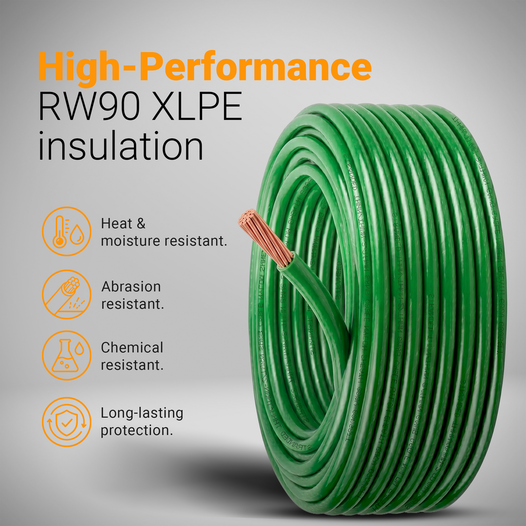 6 AWG Green Ground Wire RW90 Copper Cable – 7 Strand 600V | CSA Building Wire for EV Charger, Solar, Panel Grounding | 50FT 100FT 200FT Canada