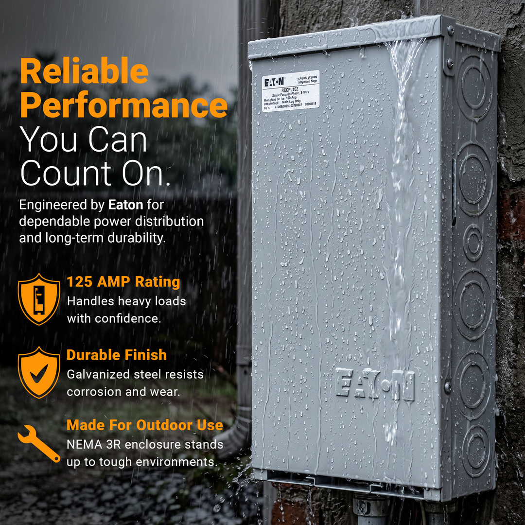 Eaton Single Phase Main Lug Load Center- Non-Combination 125 A, 1 PH, 120/240 VAC | CPL Plug-in | NEMA 3R Rated Enclosure | UL & CSA Listed