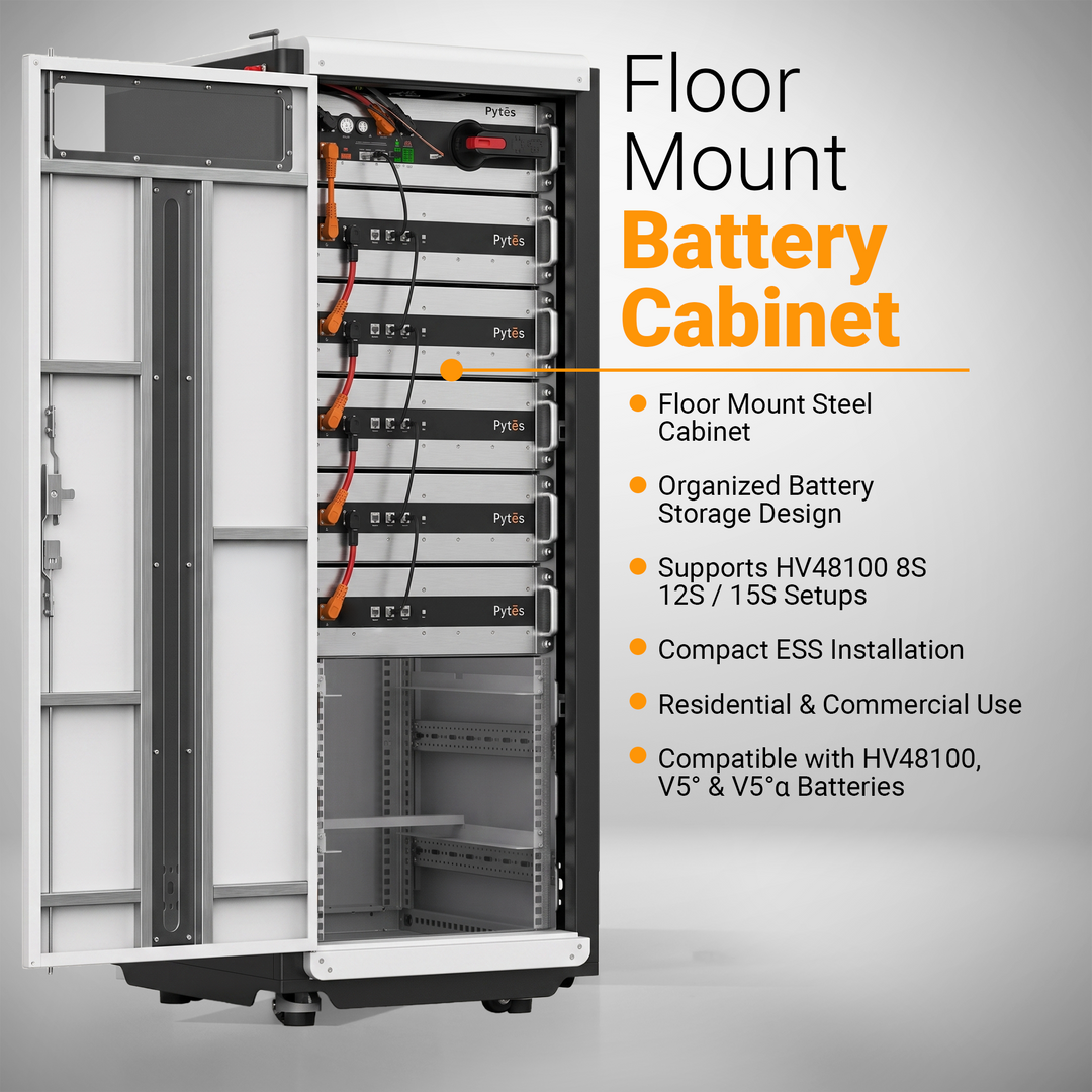 Pytes HV48100 High Voltage Battery Storage System with 25kw and expandable up 40Kw Kit | LiFePO4 Solar ESS Battery Bundle with BCU and Floor Mount Cabinet | UL9540 Certified