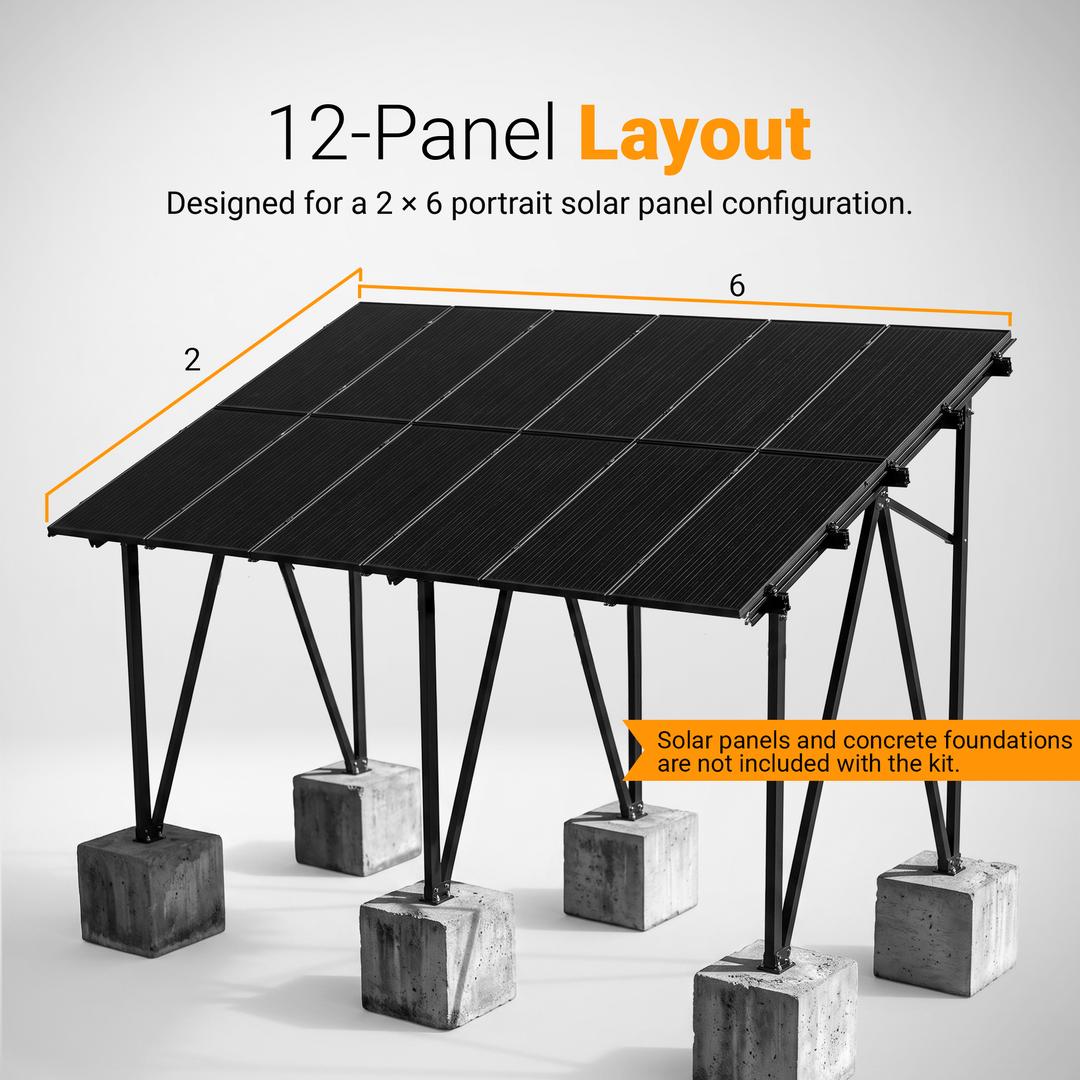 Maple Leaf Heavy-Duty 12-Panel Solar Carport Mounting System | 2x6 Solar Panel Array